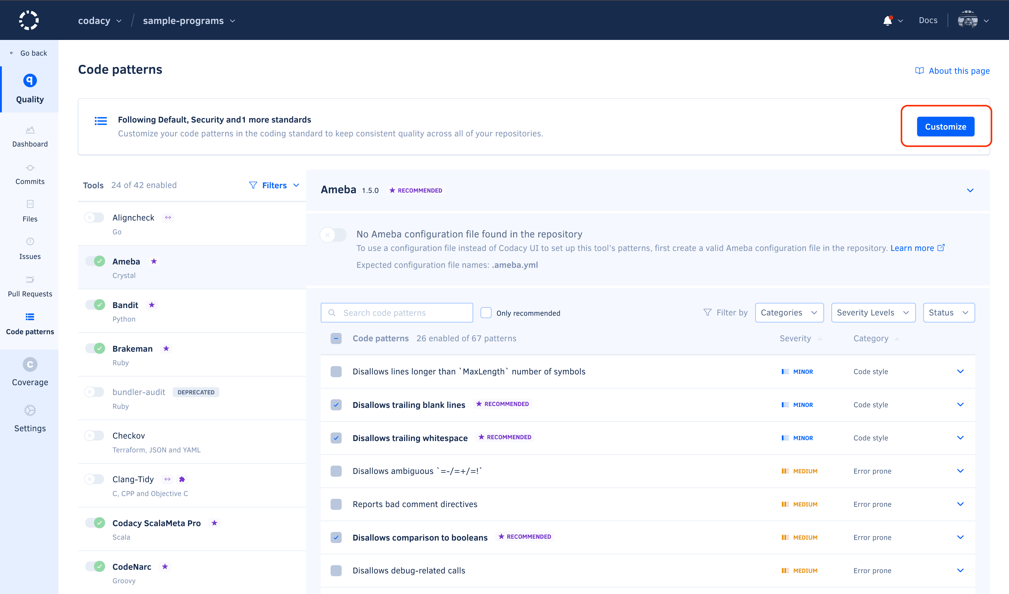 Customize applied coding standards