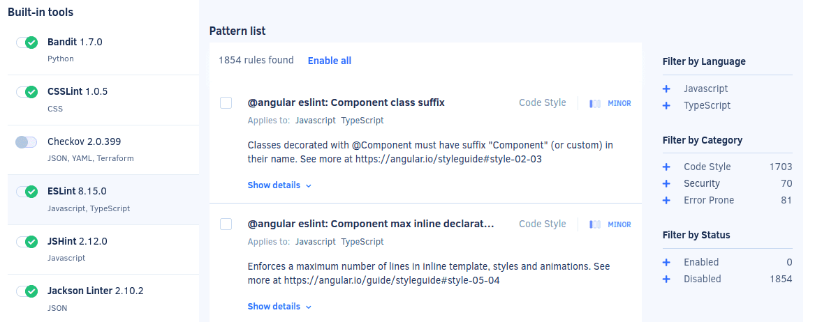 Configuring code patterns for a tool