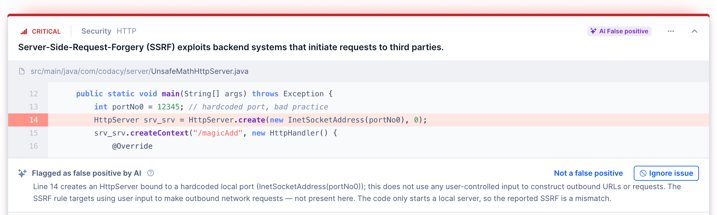 False positive issue context